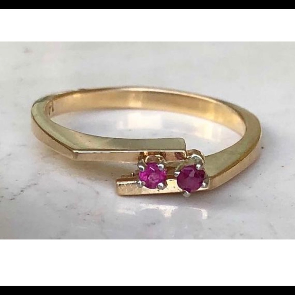 14k Solid Gold Ruby Spinel Ring Mid Century - image 2
